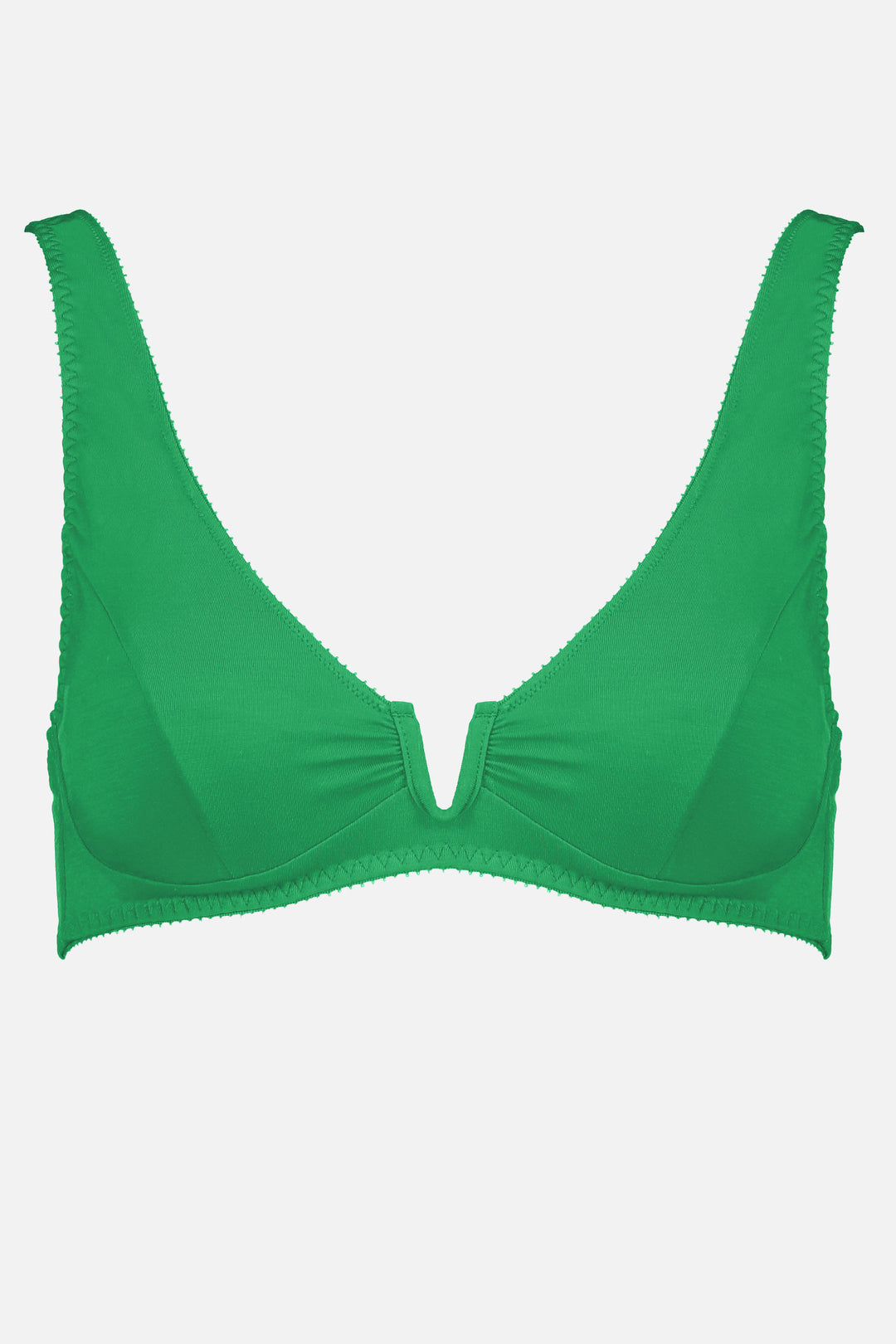 Videris Lingerie Sarah underwire free soft cup bra in poise green TENCEL™ with a scooped plunge cup and front U wire