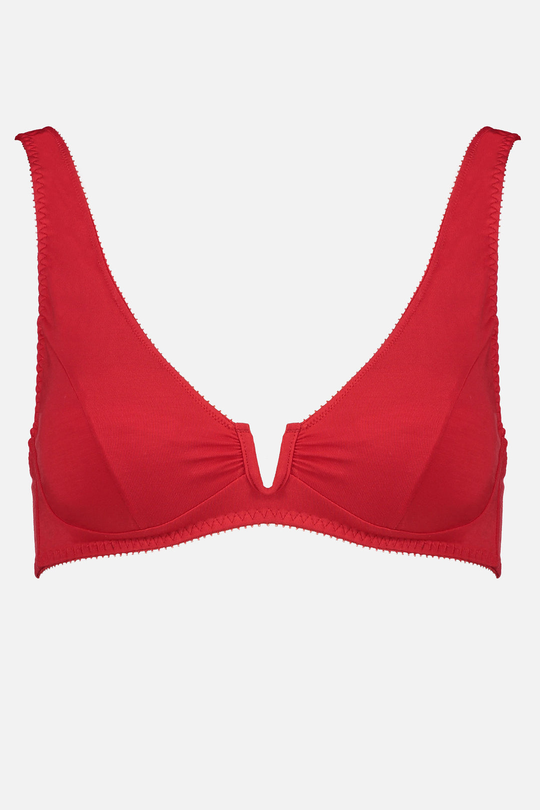 Videris Lingerie Sarah underwire free soft cup bra in red TENCEL™ with a scooped plunge cup and front U wire