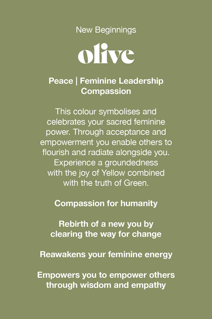 Videris Lingerie Olive colour represents New Beginnings, Peace, Compassion, Sacred Feminine power