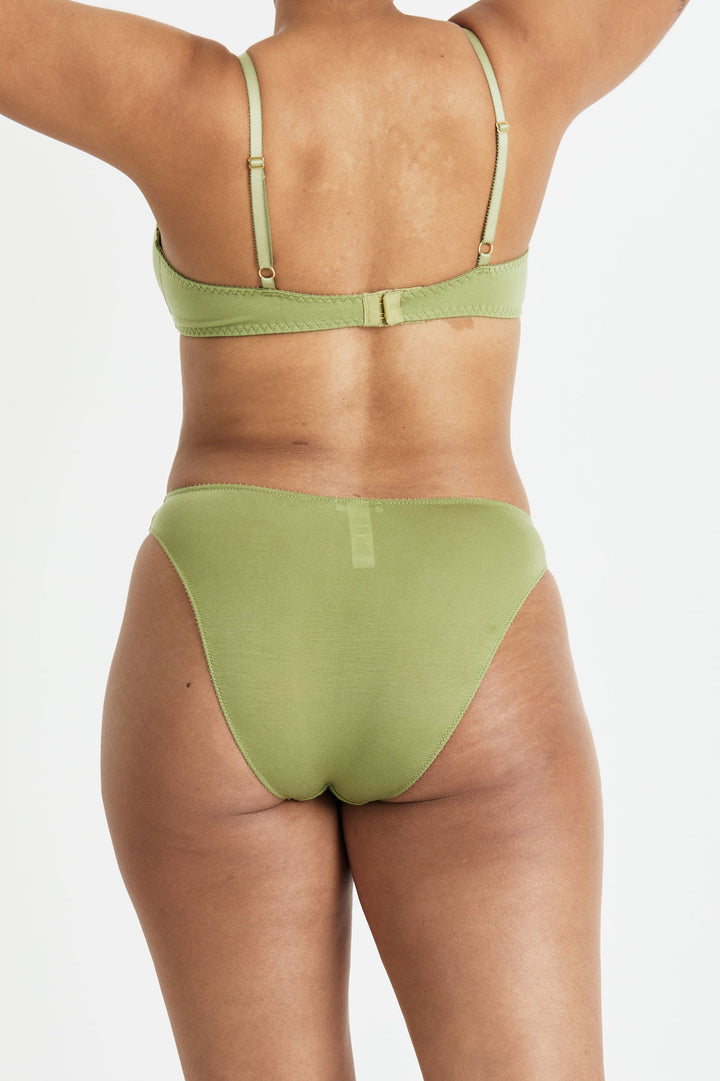 Videris Lingerie bikini knicker in olive TENCEL™  mid-rise style with smooth legline and wide sides