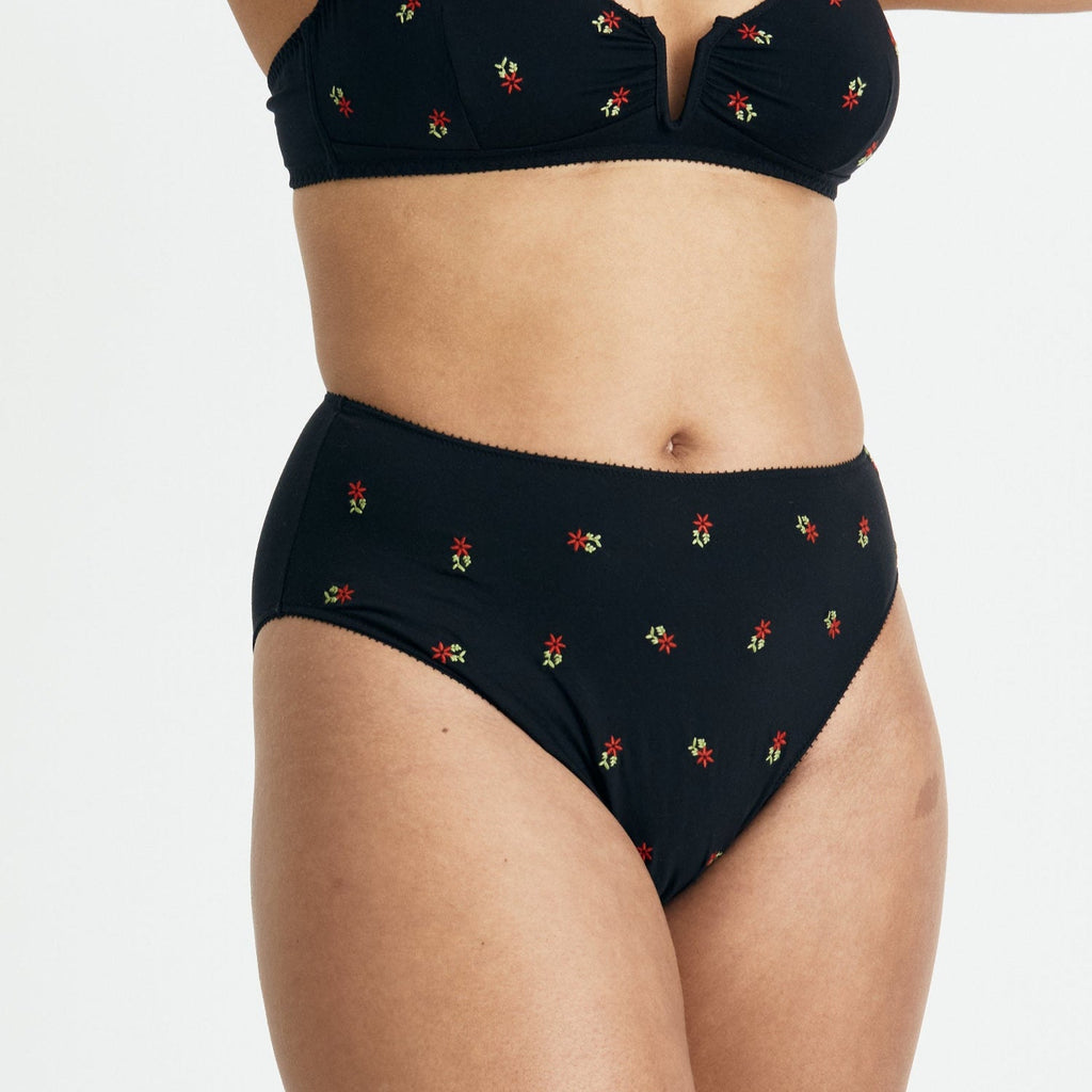 Videris Lingerie high waist knicker in black blossom embroidered TENCEL™ with soft elastics