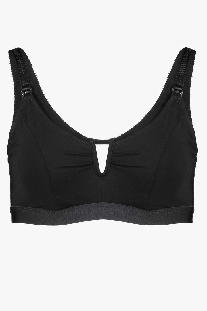 Videris Lingerie Belle nursing bra with soft elastic band and triple hook and eye closure in black