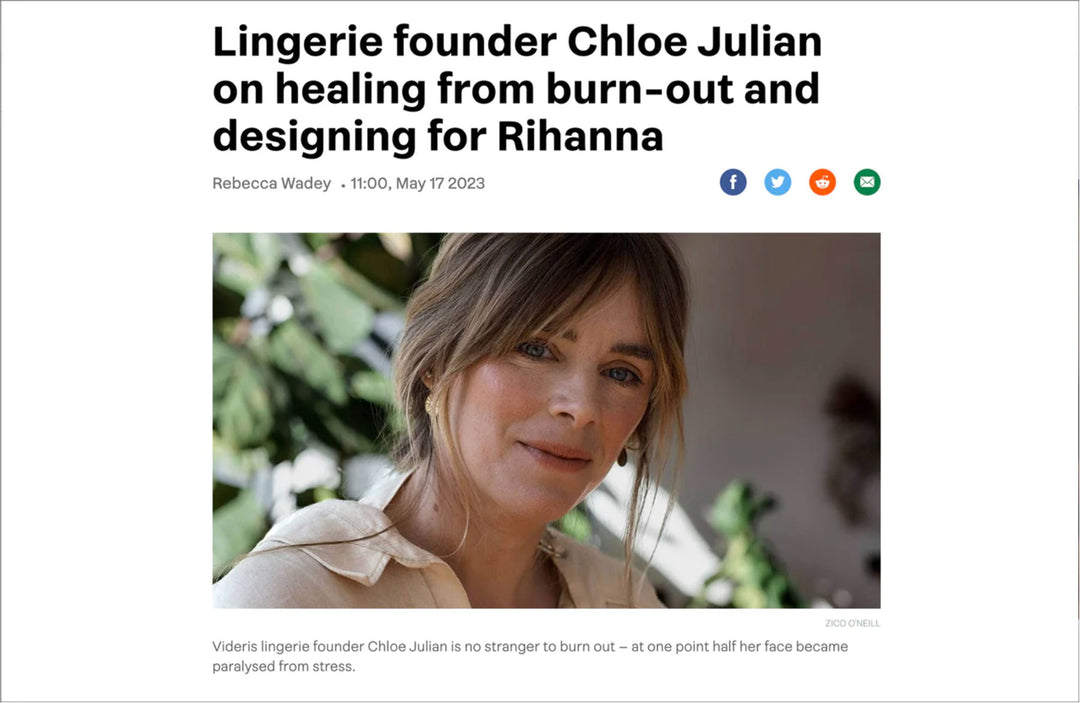 Stuff news article - lingerie founder Chloe Julian on healing from burn-out and designing for Rihanna