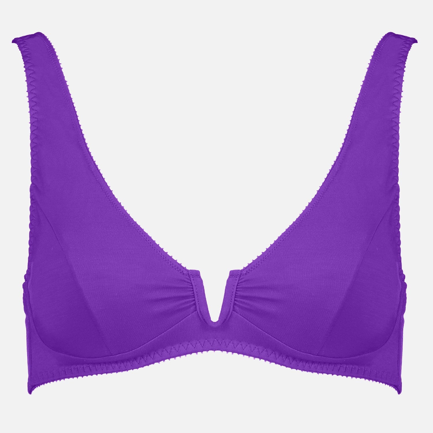 Videris Lingerie Sarah underwire free soft cup bra in purple TENCEL™ with a scooped plunge cup and front U wire