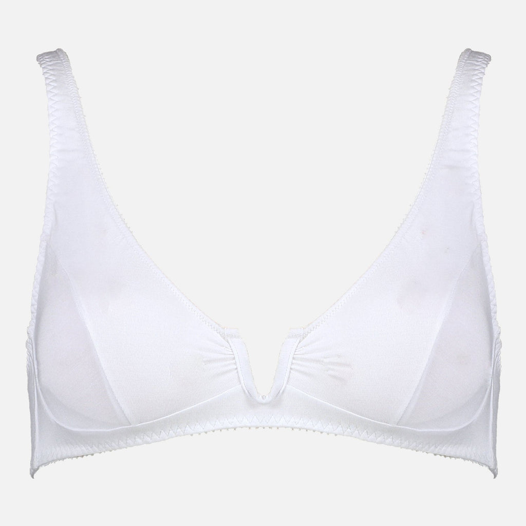 Videris Lingerie Sarah underwire free soft cup bra in white TENCEL™ with a scooped plunge cup and front U wire