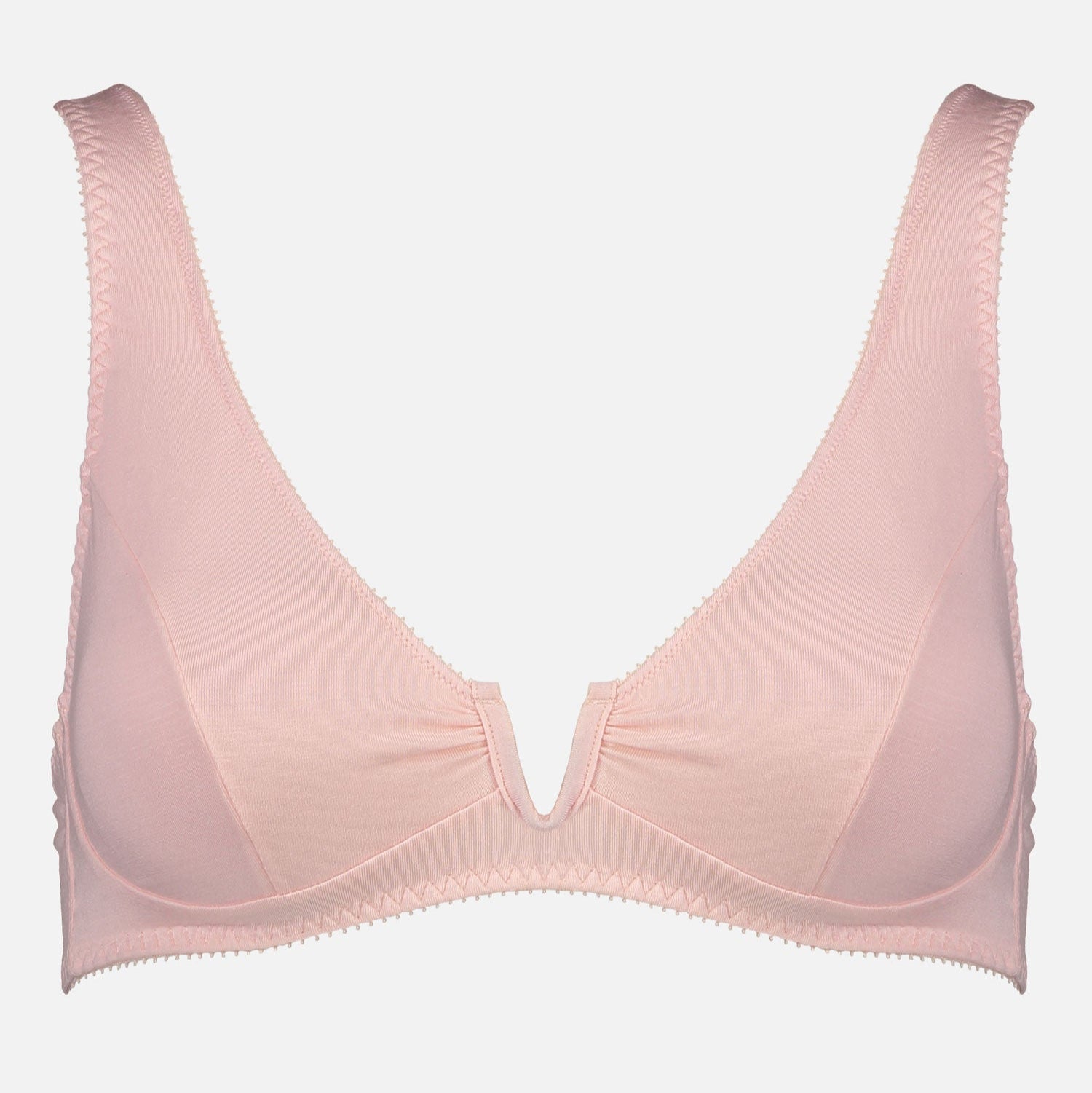Videris Lingerie Sarah underwire free soft cup bra in rosy pink TENCEL™ with a scooped plunge cup and front U wire