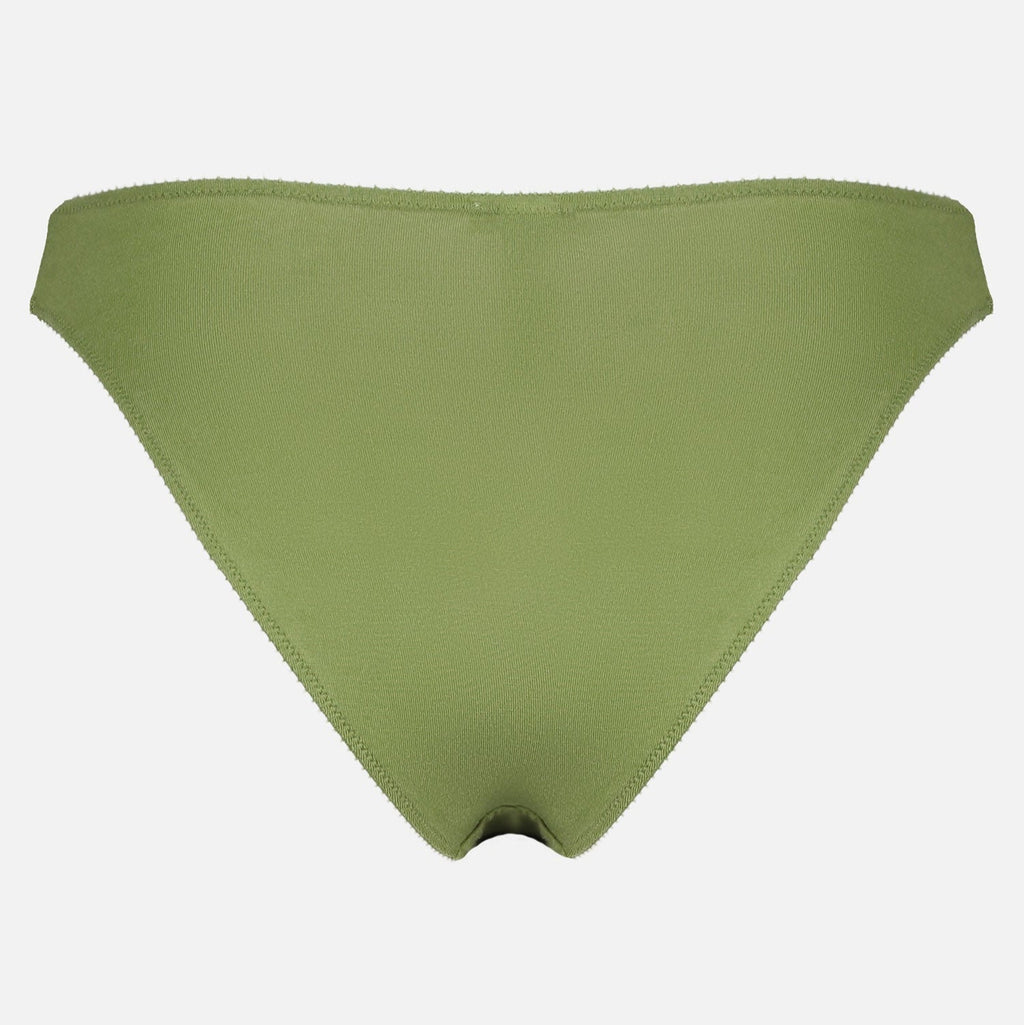 Videris Lingerie bikini knicker in olive TENCEL™  mid-rise style with cheeky bottom coverage and soft elastics