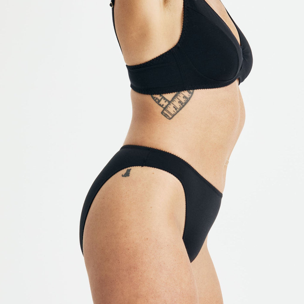 Videris Lingerie bikini knicker in black TENCEL™  mid-rise style with smooth legline and wide sides