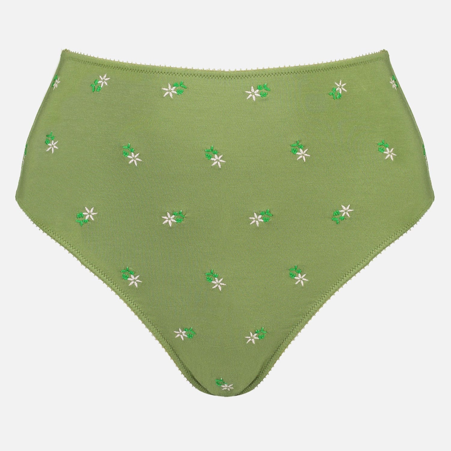 Videris Lingerie high waist knicker in olive embroidered TENCEL™ cut to follow the natural curve of your hips