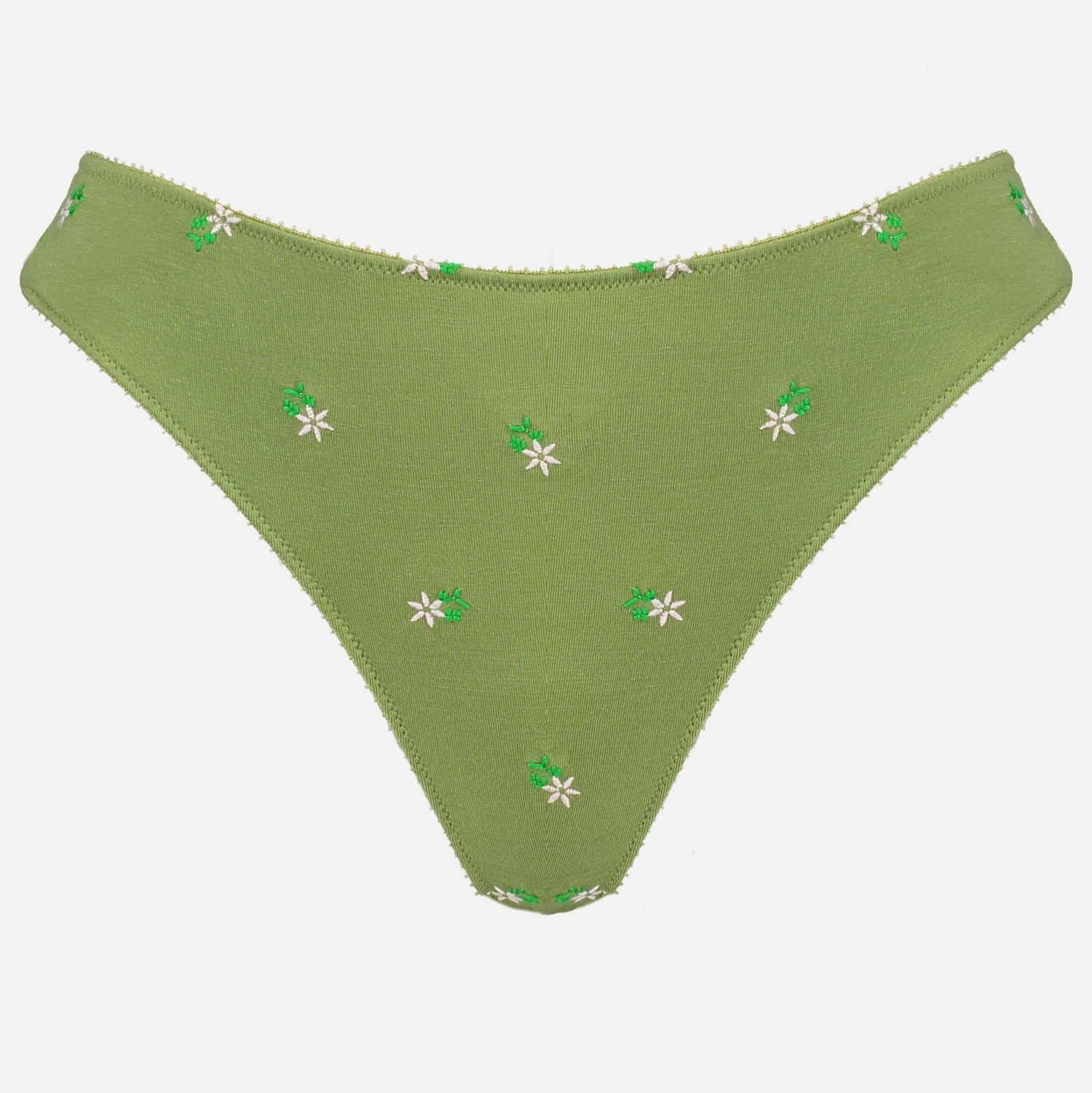 Videris Lingerie bikini knicker in olive embroidered TENCEL™ a mid-rise style cut to follow the natural curve of your hips