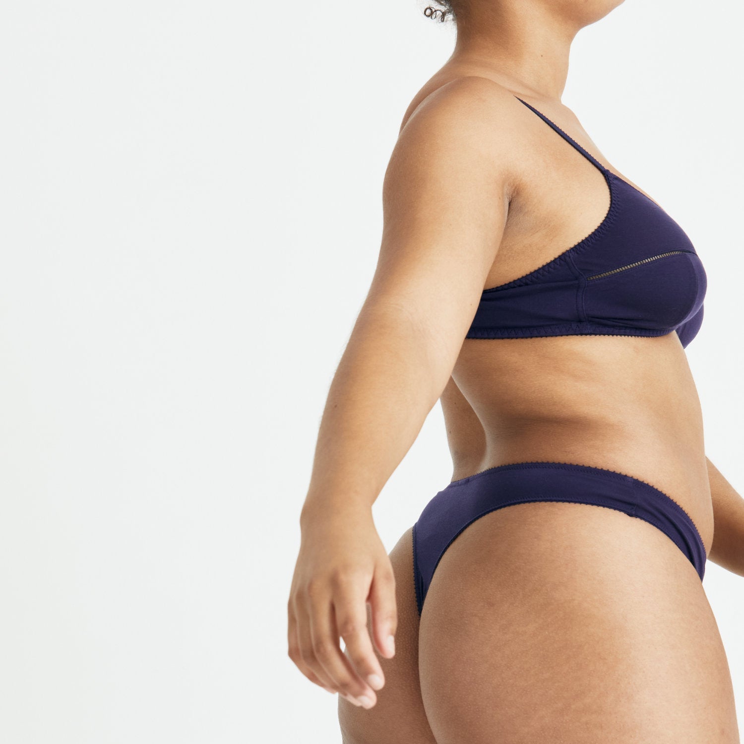 Videris Lingerie Maggie underwire free soft cup bra in navy TENCEL™ features adjustable hook and eyes at the back