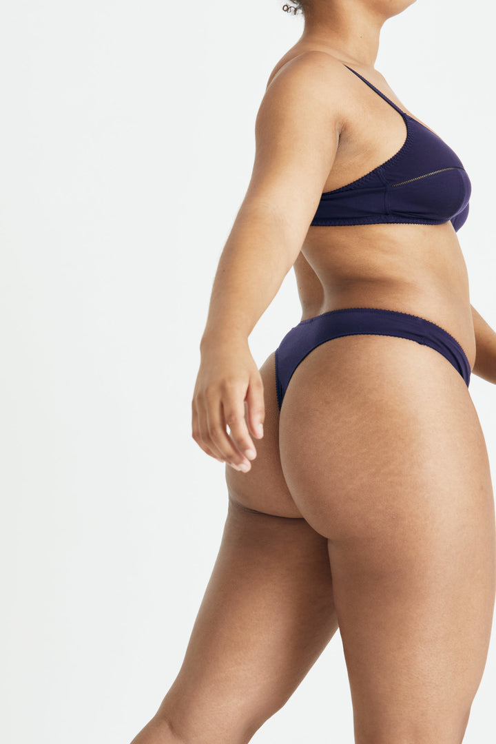 Videris Lingerie thong in indigo TENCEL™ a comfortable mid-rise style with wide sides and soft elastics