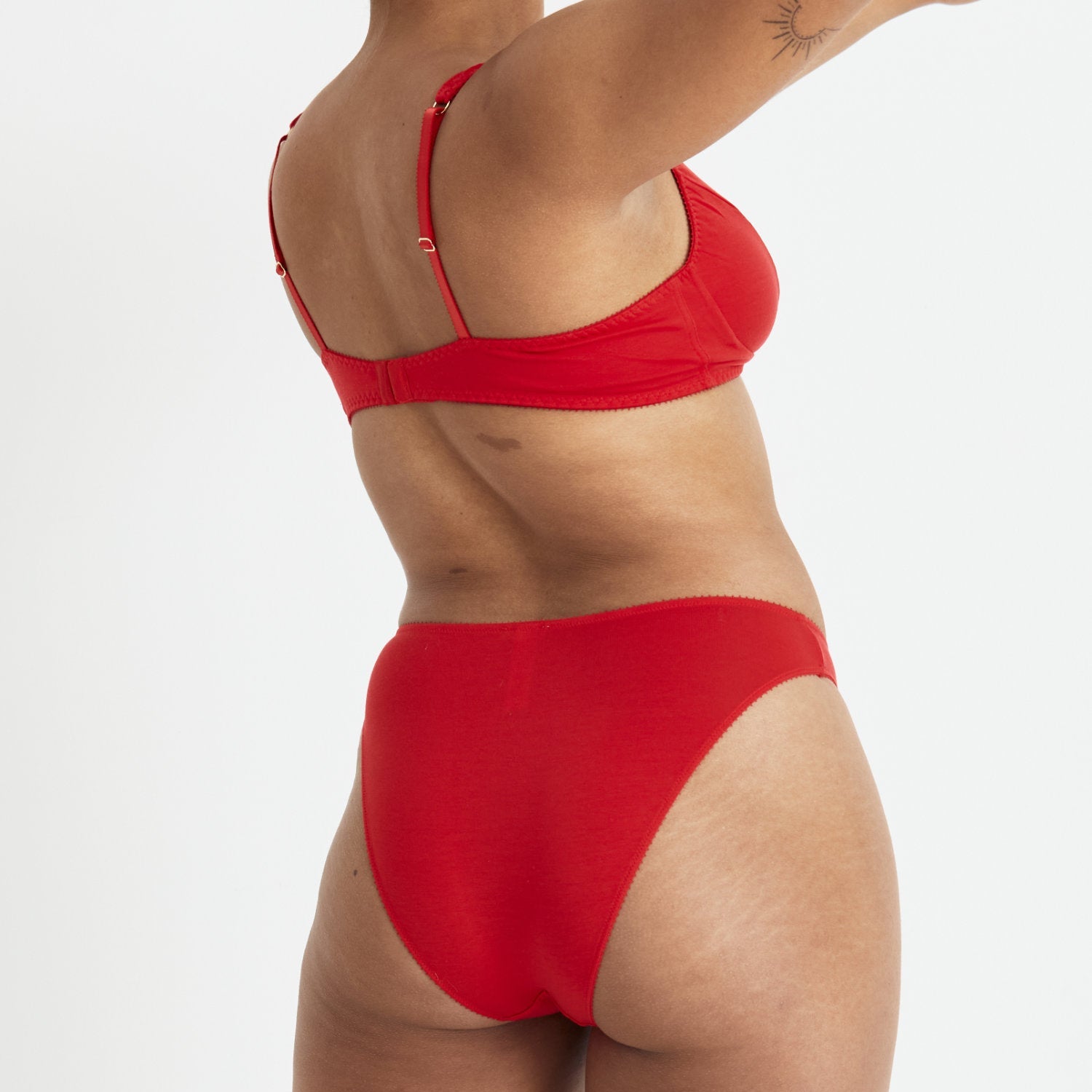 Videris Lingerie Sarah underwire free soft cup bra in red TENCEL™ features front wide strap and adjustable back closure