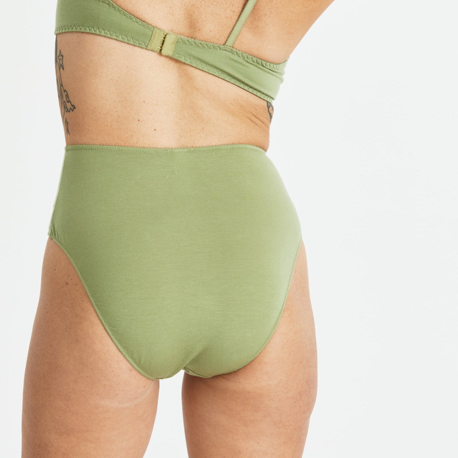 Videris Lingerie high waist knicker in olive blossom embroidered TENCEL™  with soft elastics