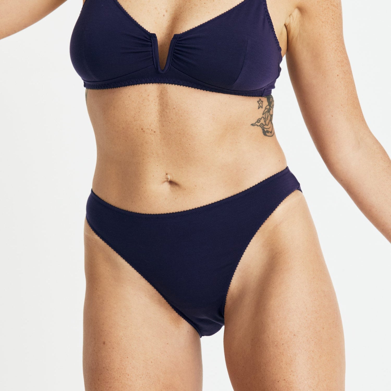 Videris Lingerie bikini knicker in indigo TENCEL™  mid-rise style cut to follow the natural curve of your hips and elongate the legs