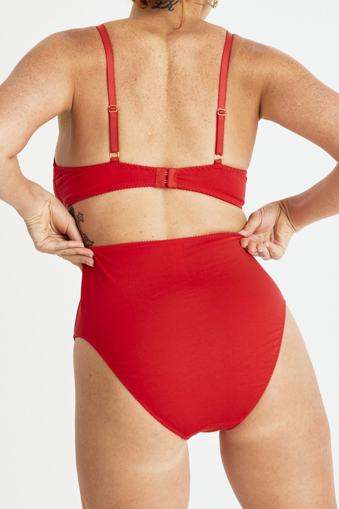Videris Lingerie Maggie underwire free soft cup bra in red TENCEL™ features adjustable hook and eyes at the back
