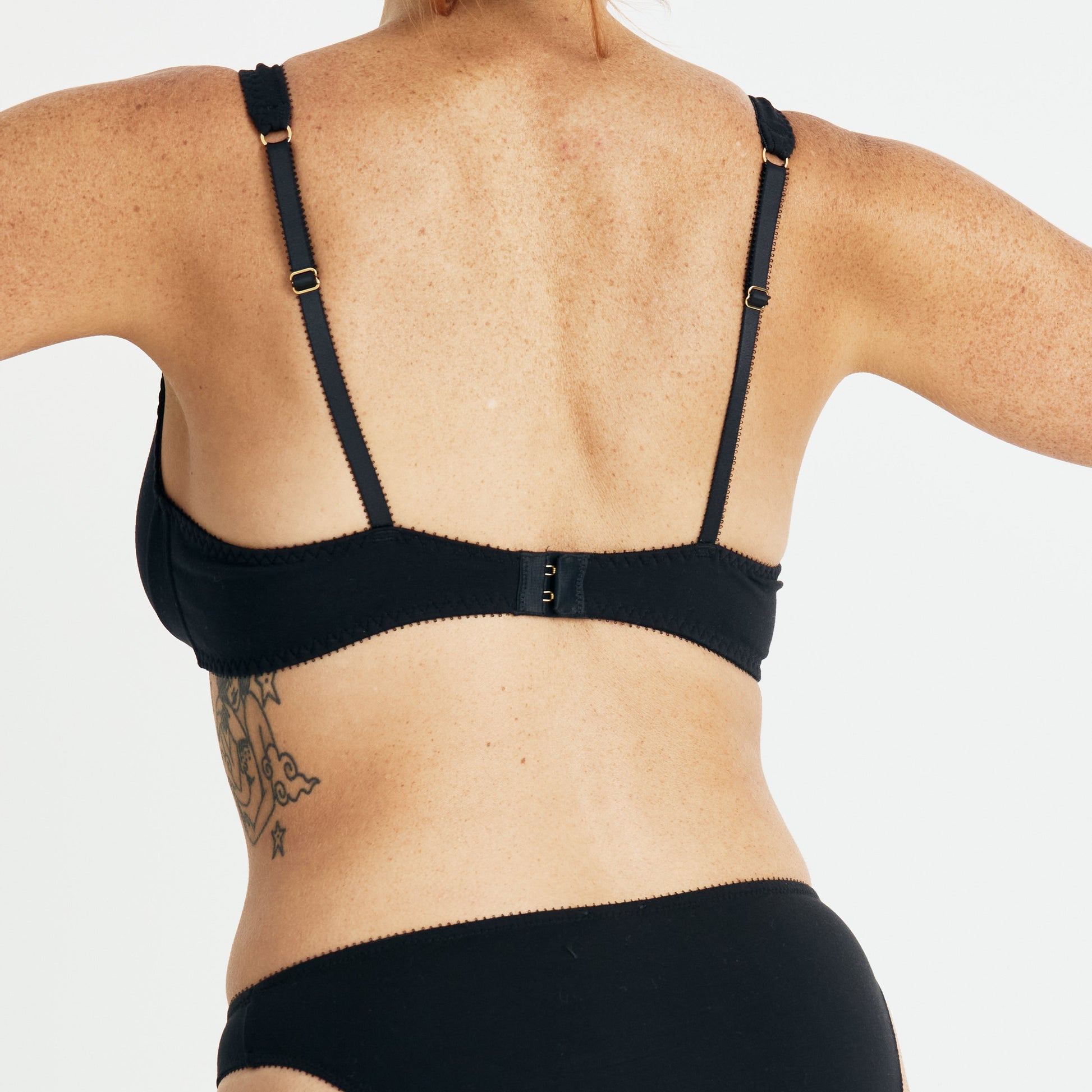 Videris Lingerie Sarah underwire free soft cup bra in black TENCEL™ features a seamed plunge cup and continous underarm