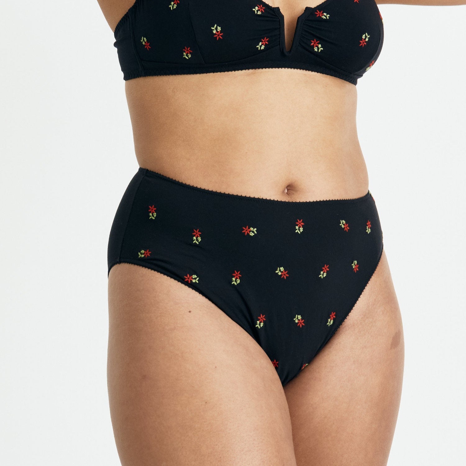 Videris Lingerie high waist knicker in black blossom embroidered TENCEL™ with soft elastics
