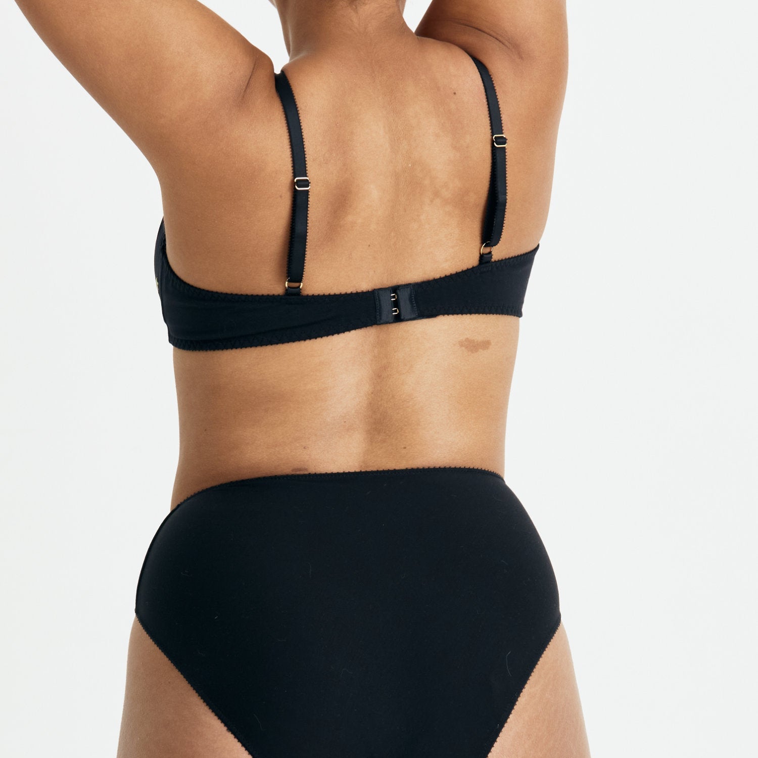 Videris Lingerie Angela underwire free soft cup bra in black TENCEL™ features adjustable hook and eyes at the back