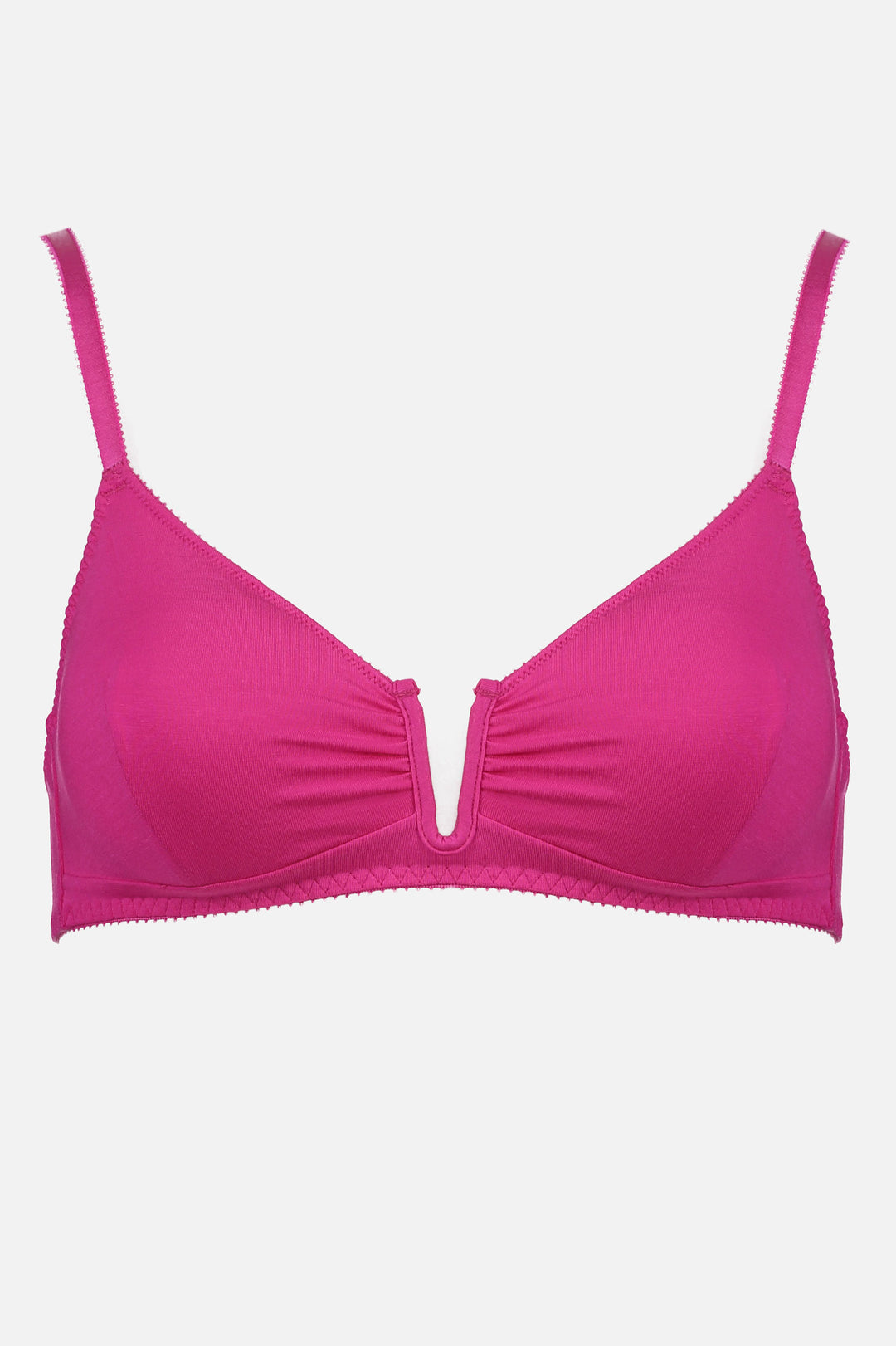 Videris Lingerie Angela underwire free soft cup bra in magenta TENCEL™ has a triangle shaped cup and U wire in the front