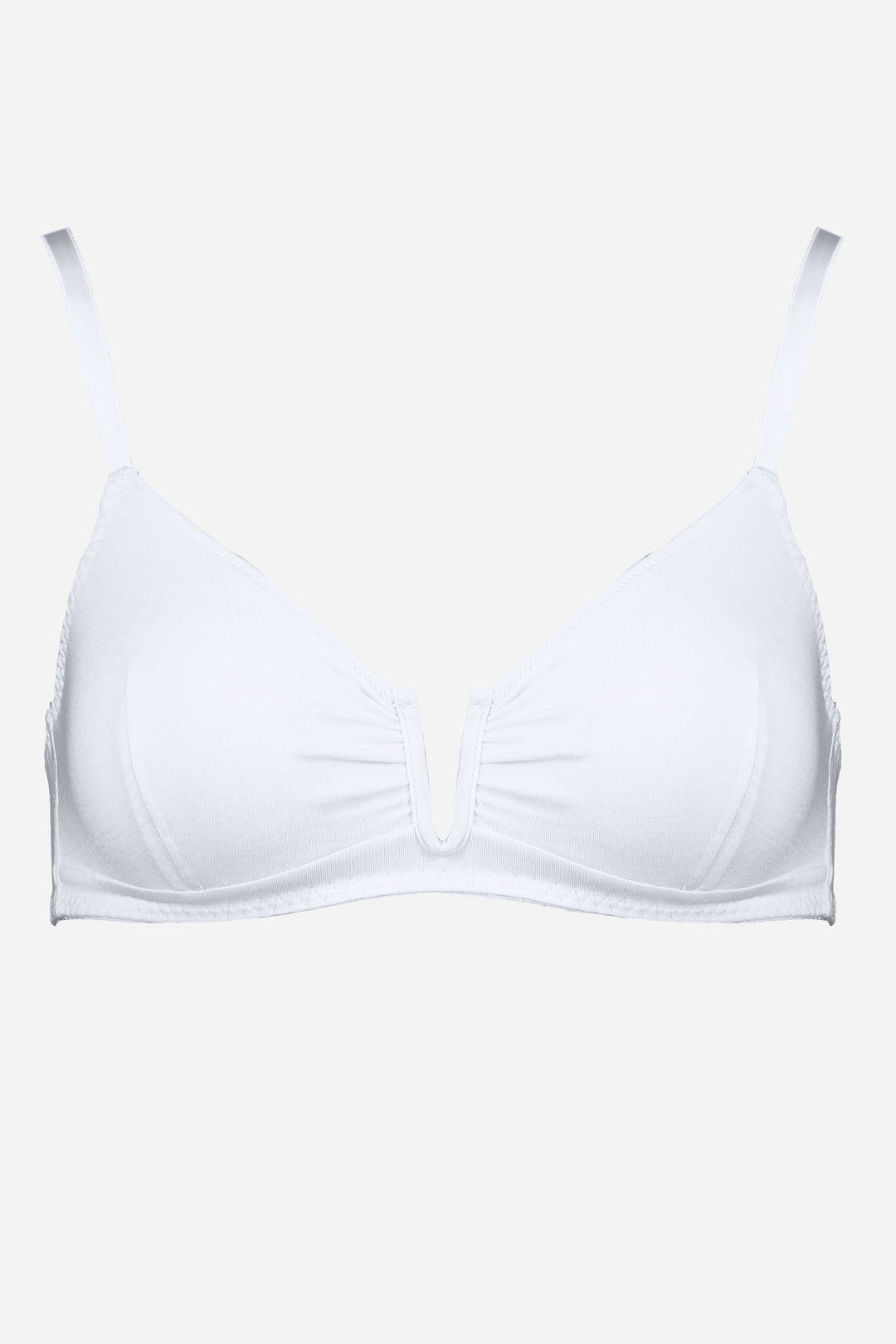 Videris Lingerie Angela underwire free soft cup bra in white TENCEL™ has a triangle shaped cup and U wire in the front