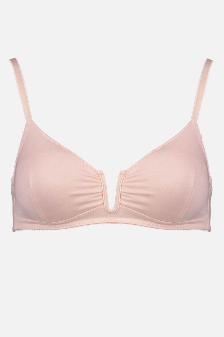 Videris Lingerie Angela underwire free soft cup bra in rosy pink TENCEL™ has a triangle shaped cup and U wire in the front