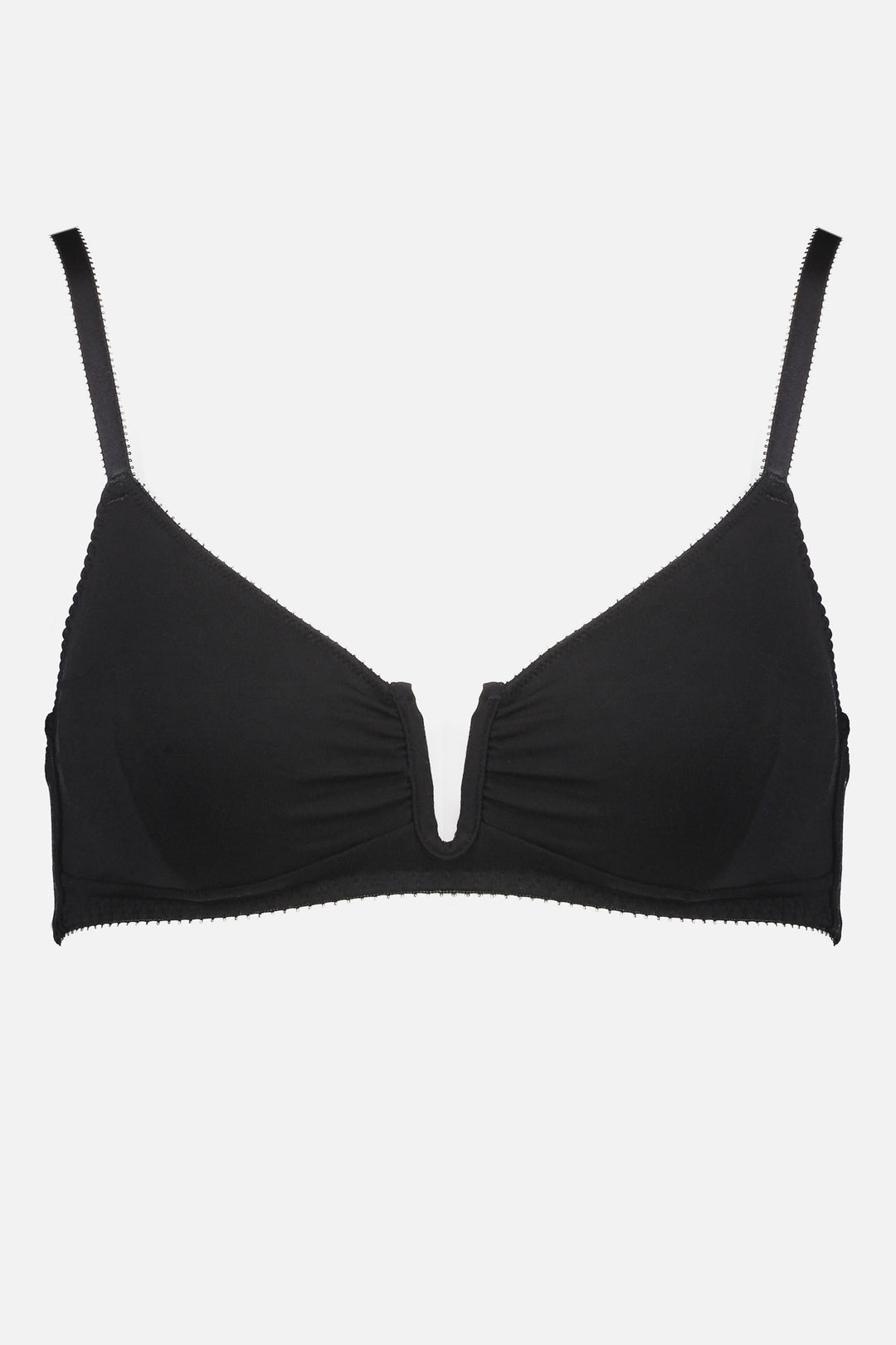 Videris Lingerie Angela underwire free soft cup bra in black TENCEL™ features a triangle shaped cup and U wire in the front