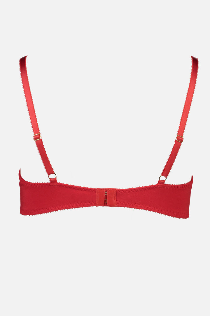 Videris Lingerie Maggie wire free soft cup bra in red TENCEL™ features adjustable back straps and hook and eyes closure