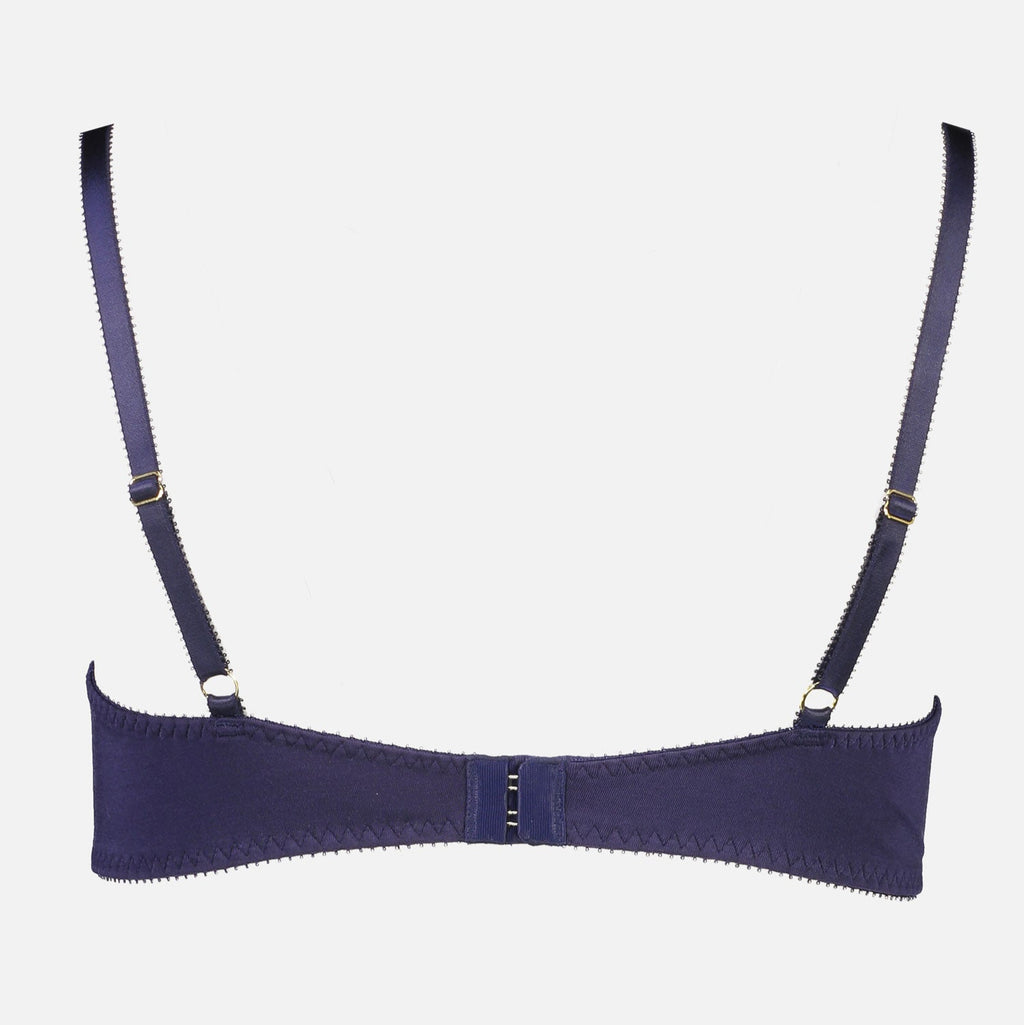 Videris Lingerie Maggie wire free soft cup bra in indigo TENCEL™ features adjustable back straps and hook and eyes closure