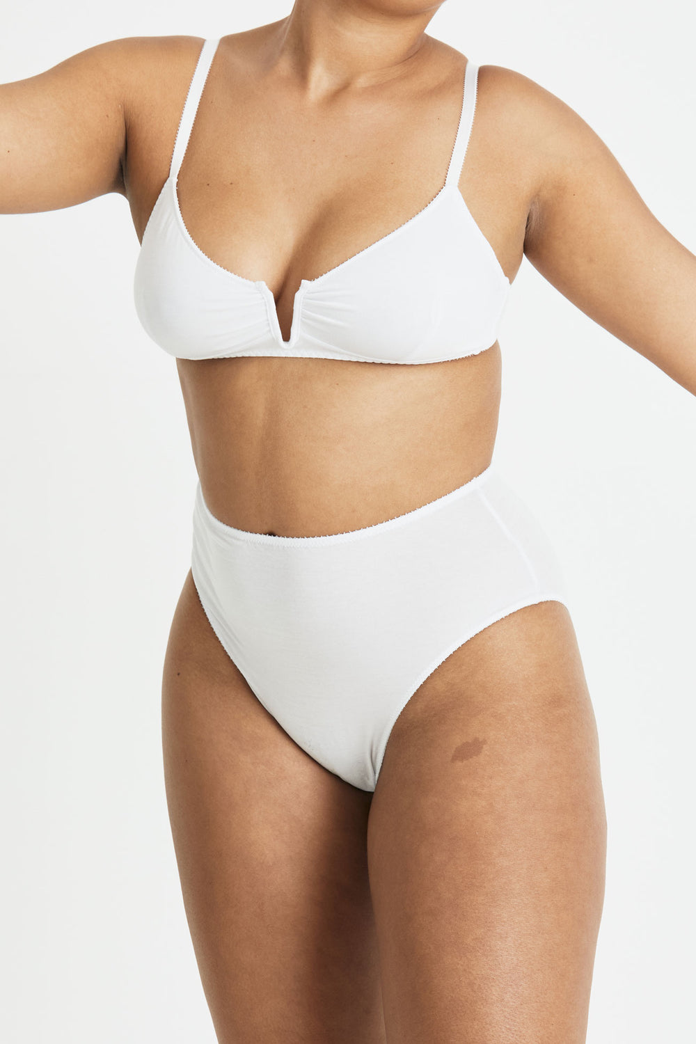 Videris Lingerie Angela underwire free soft cup bra in white TENCEL™ has a triangle shaped cup and front gathering detail