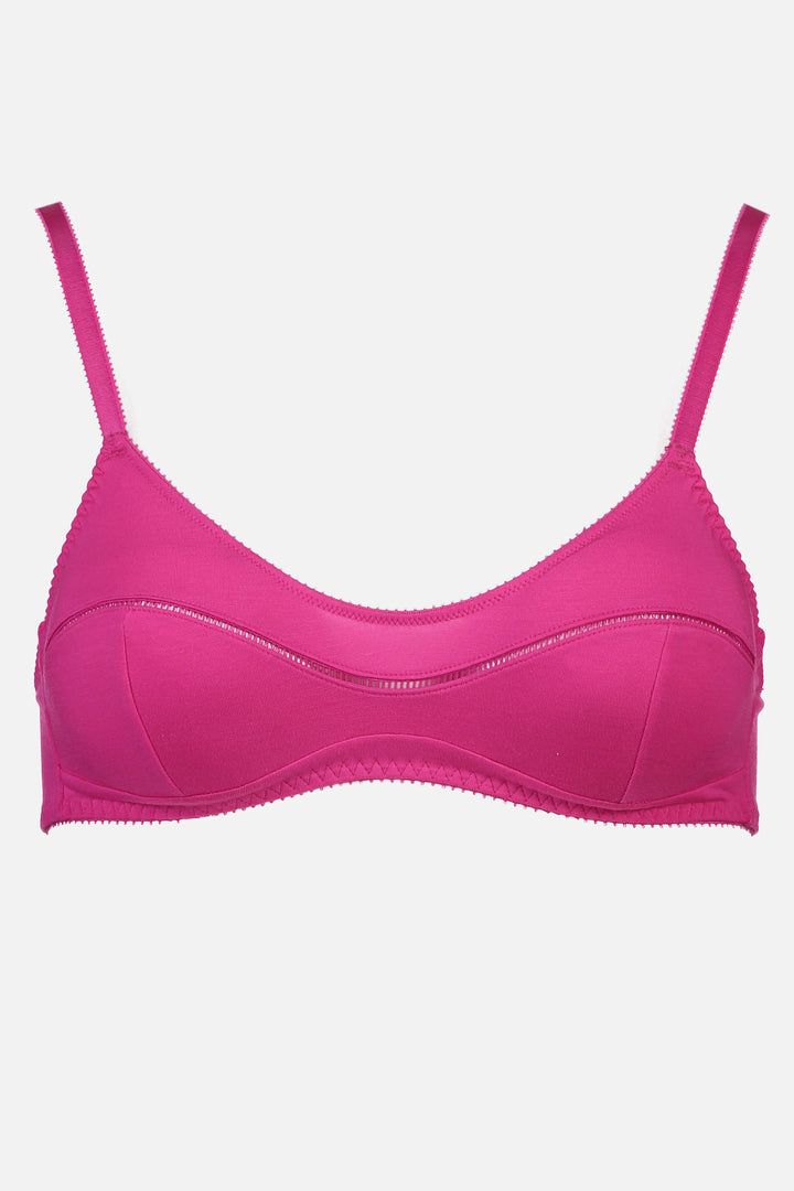 Videris Lingerie Maggie wire free soft cup bra in magenta TENCEL™ with a scoop neck and ladderstitch detail