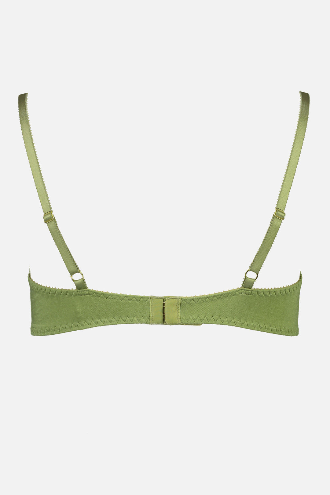 Videris Lingerie Maggie wire free soft cup bra in olive TENCEL™ features adjustable back straps and hook and eyes closure