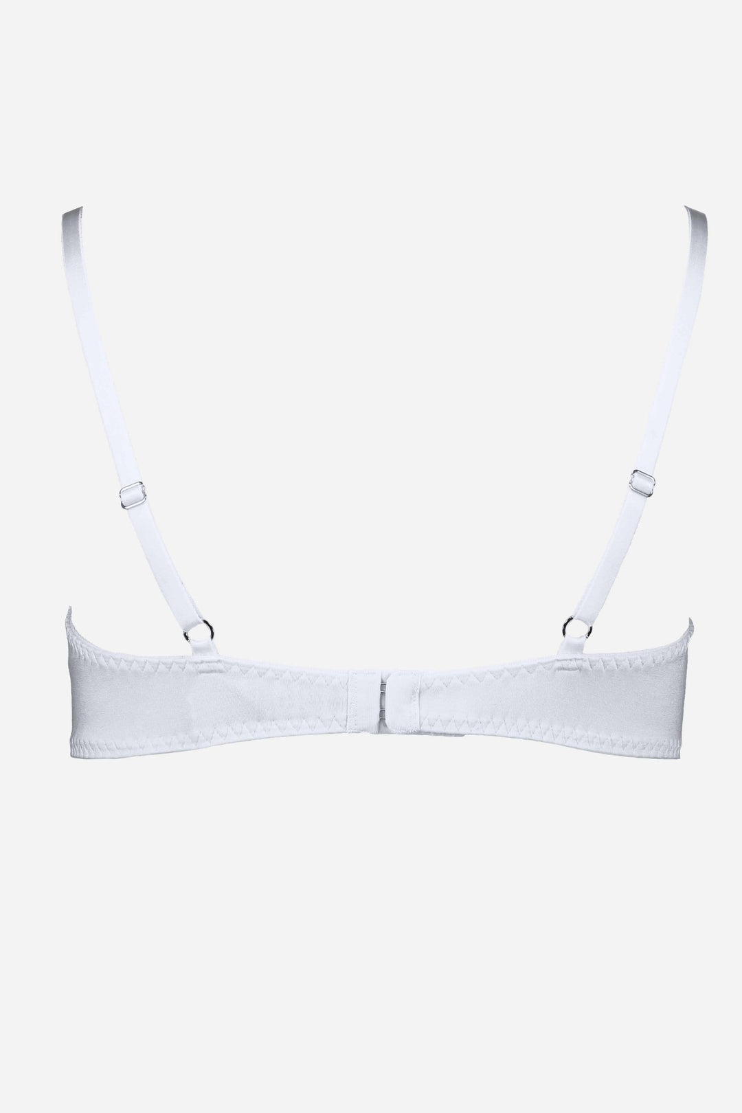 Videris Lingerie Maggie soft cup bra in embroideried white TENCEL™ features adjustable back straps and hook and eyes closure