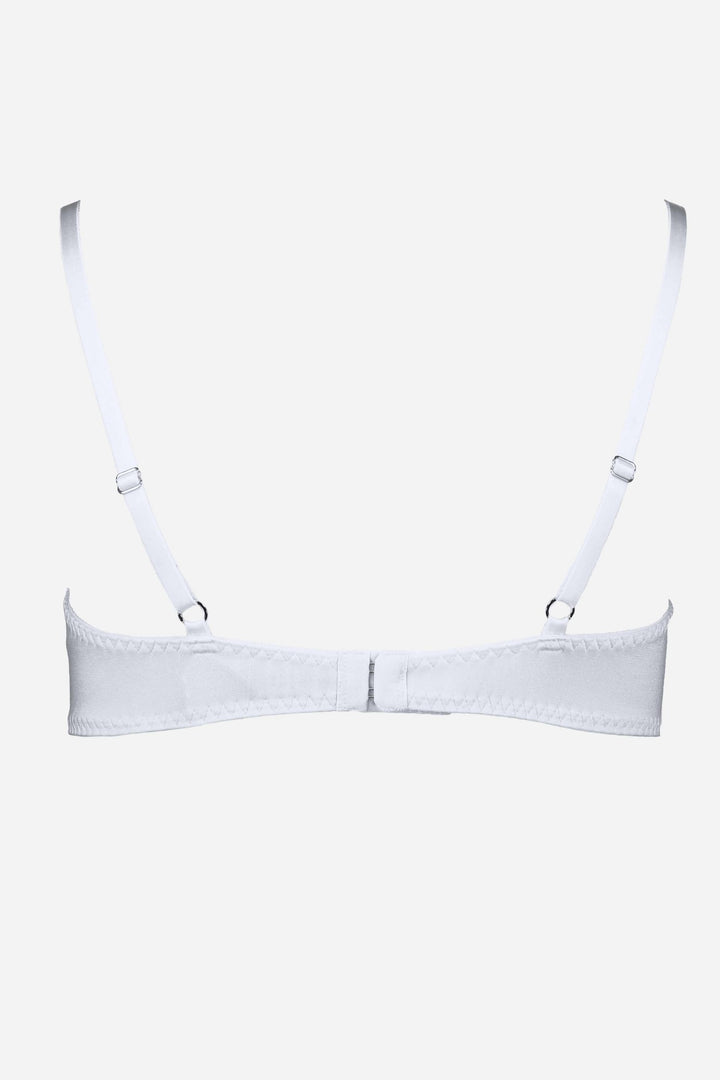 Videris Lingerie Maggie soft cup bra in embroideried white TENCEL™ features adjustable back straps and hook and eyes closure