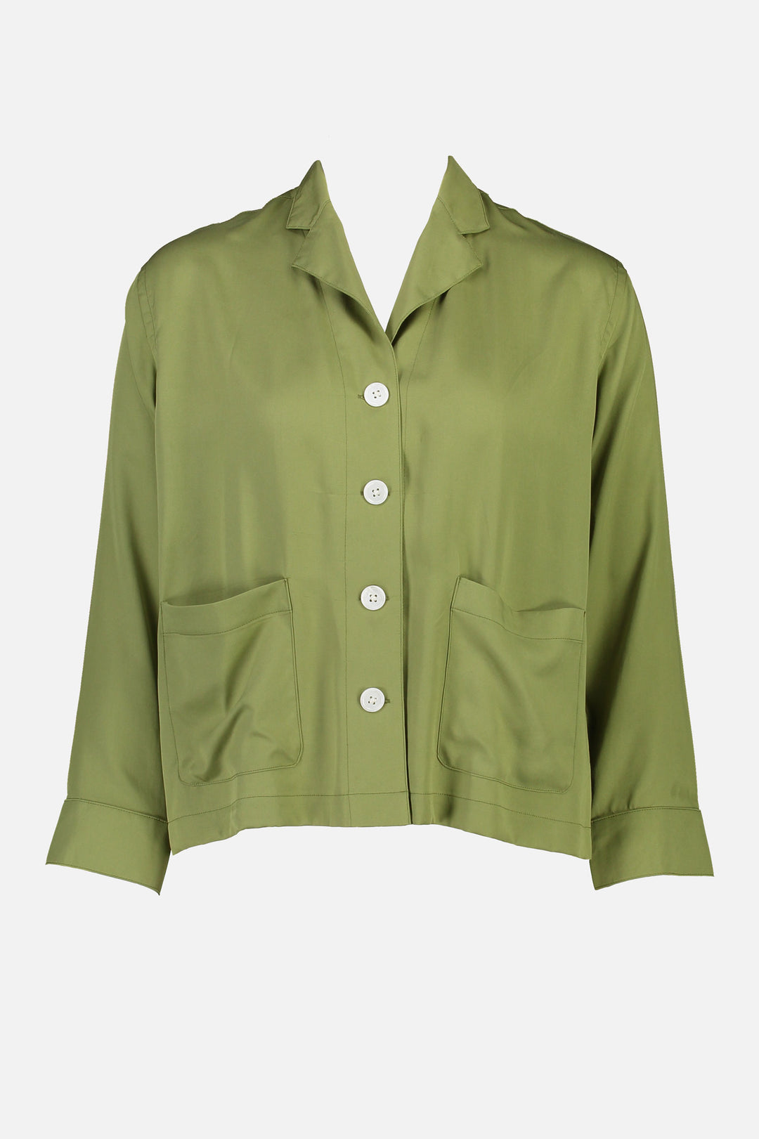 Videris Lingerie Quinn Pyjama shirt in olive TENCEL™ with collar, pockets and front buttons