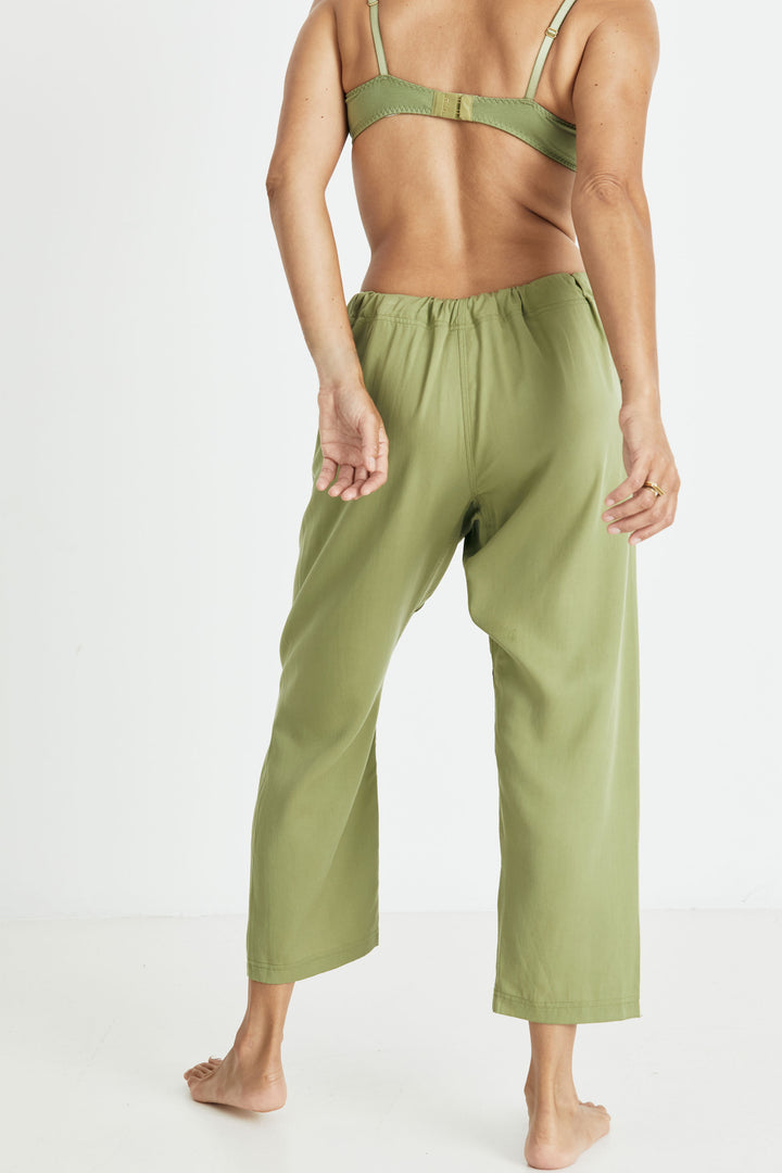 Videris Lingerie Quinn Pyjama pant in olive TENCEL™ with drawstring waist at back