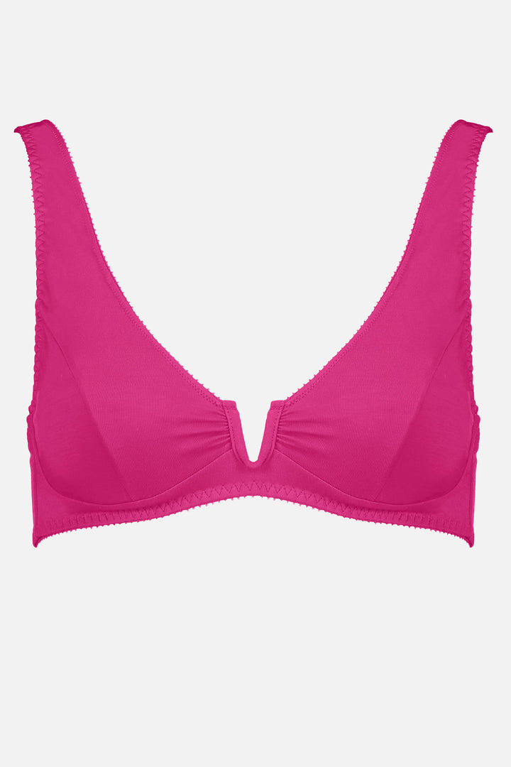 Videris Lingerie Sarah underwire free soft cup bra in magenta TENCEL™ with a scooped plunge cup and front U wire