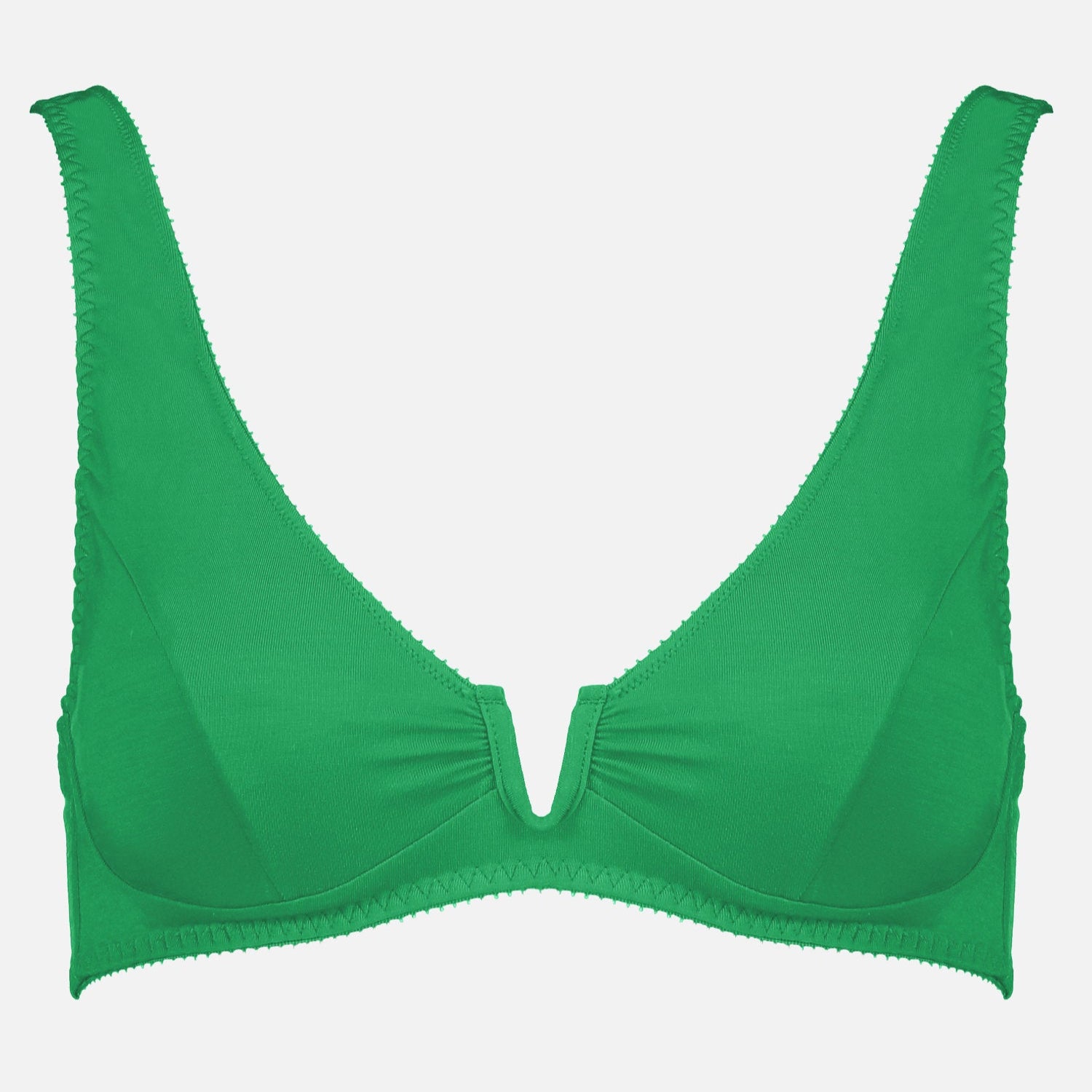 Videris Lingerie Sarah underwire free soft cup bra in poise green TENCEL™ with a scooped plunge cup and front U wire