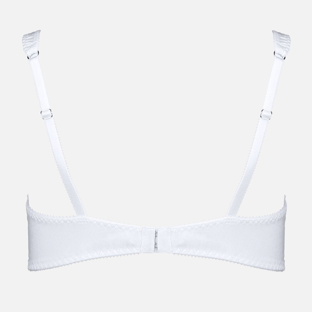 Videris Lingerie Sarah wire free soft cup bra in white embroidered TENCEL™ features adjustable back straps and hook and eyes