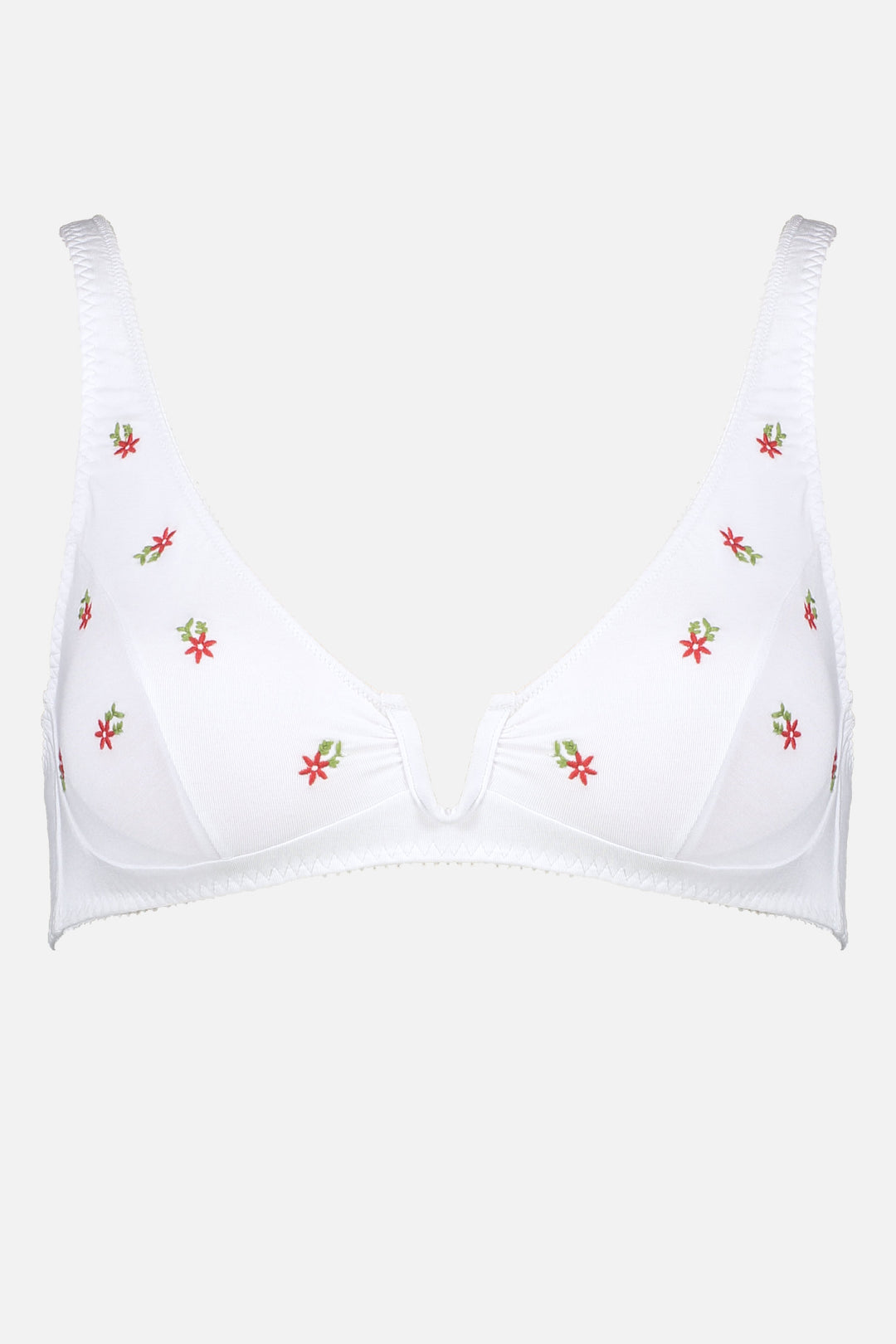 Videris Lingerie Sarah underwire free soft cup bra in white embroidered TENCEL™ with a scooped plunge cup and front U wire