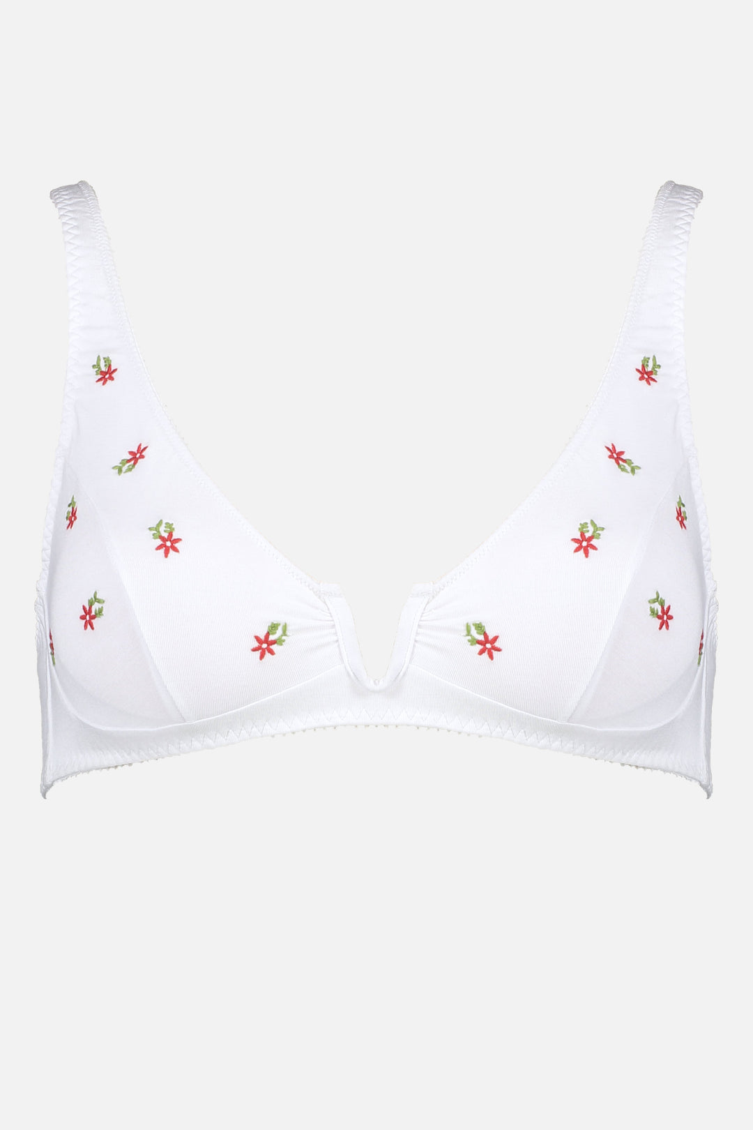 Videris Lingerie Sarah underwire free soft cup bra in white embroidered TENCEL™ with a scooped plunge cup and front U wire