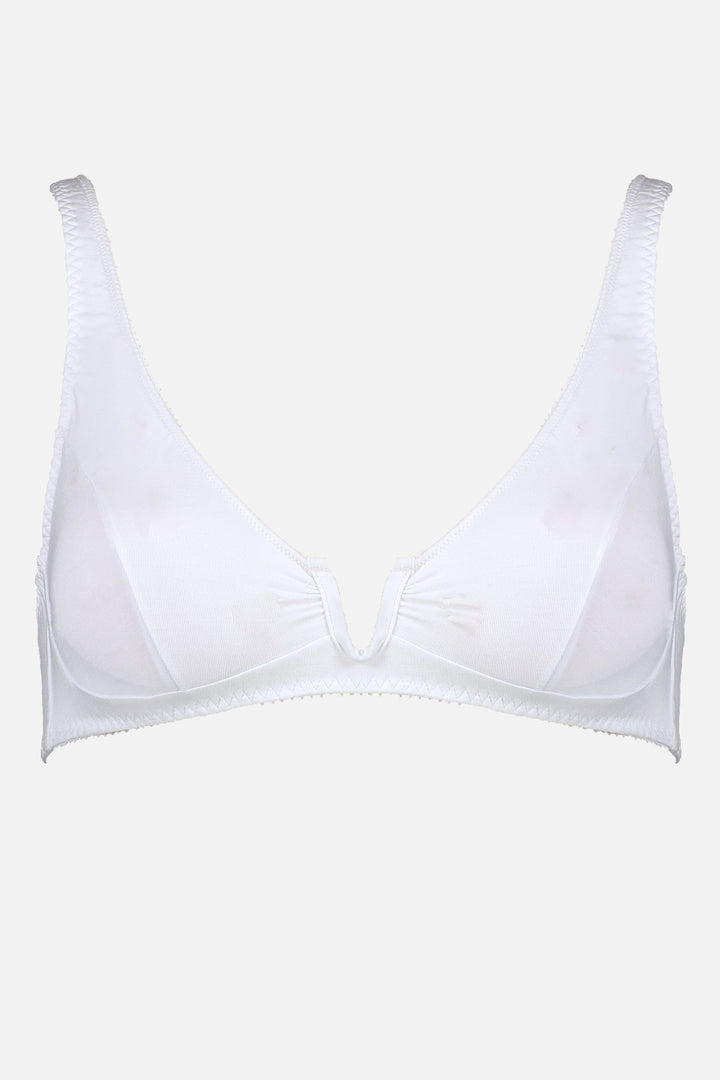 Videris Lingerie Sarah underwire free soft cup bra in white TENCEL™ with a scooped plunge cup and front U wire