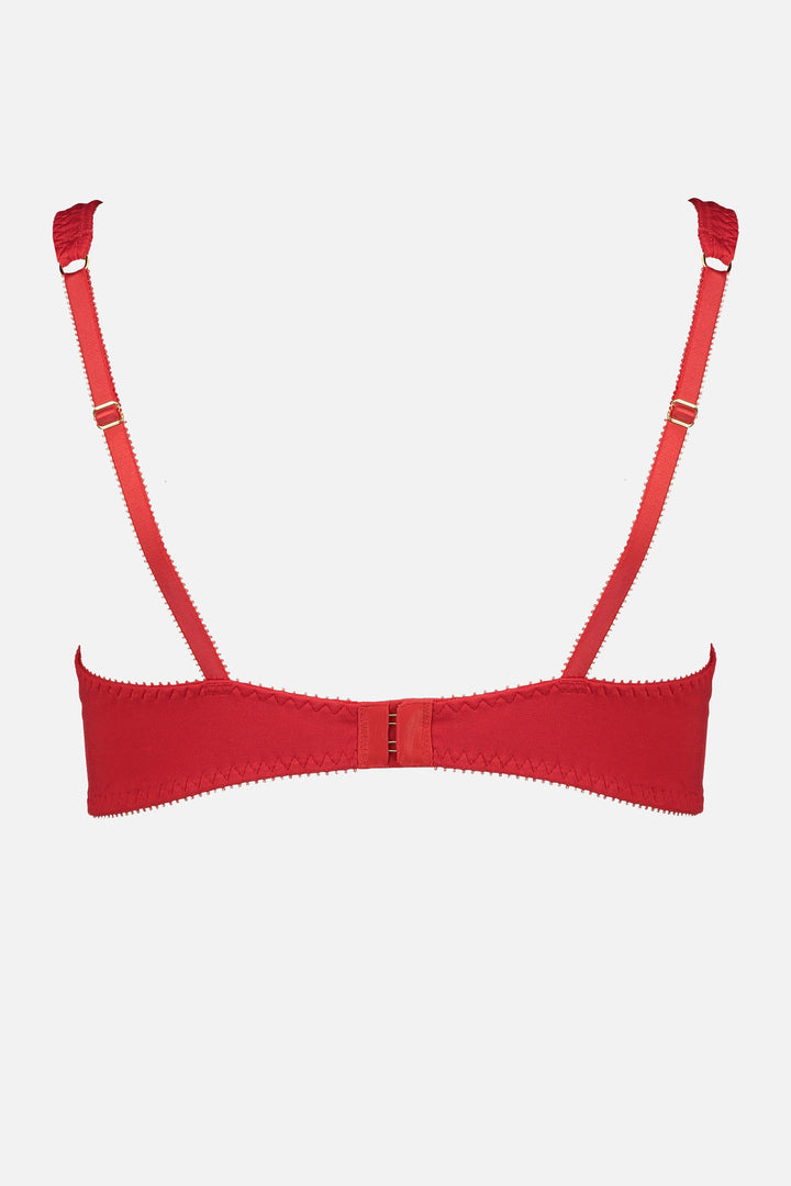 Videris Lingerie Sarah underwire free soft cup bra in red TENCEL™ features adjustable back straps and hook and eyes closure
