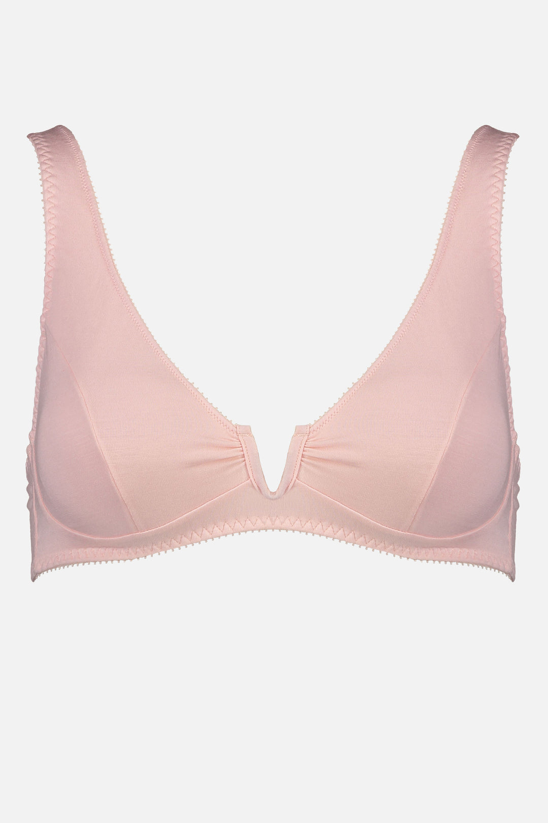 Videris Lingerie Sarah underwire free soft cup bra in rosy pink TENCEL™ with a scooped plunge cup and front U wire