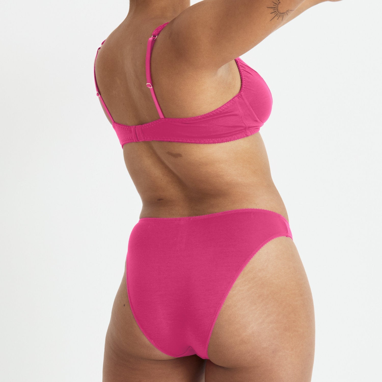 Videris Lingerie Sarah underwire free soft cup bra in magenta TENCEL™ features front wide strap and adjustable back closure