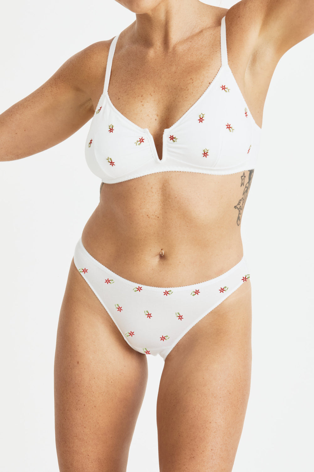 Videris Lingerie Angela soft cup bra in embroidered white TENCEL™ features a triangle shaped cup and front gathering detail