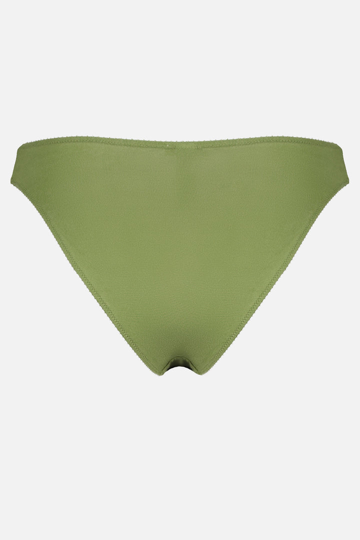 Videris Lingerie bikini knicker in olive TENCEL™  mid-rise style with cheeky bottom coverage and soft elastics