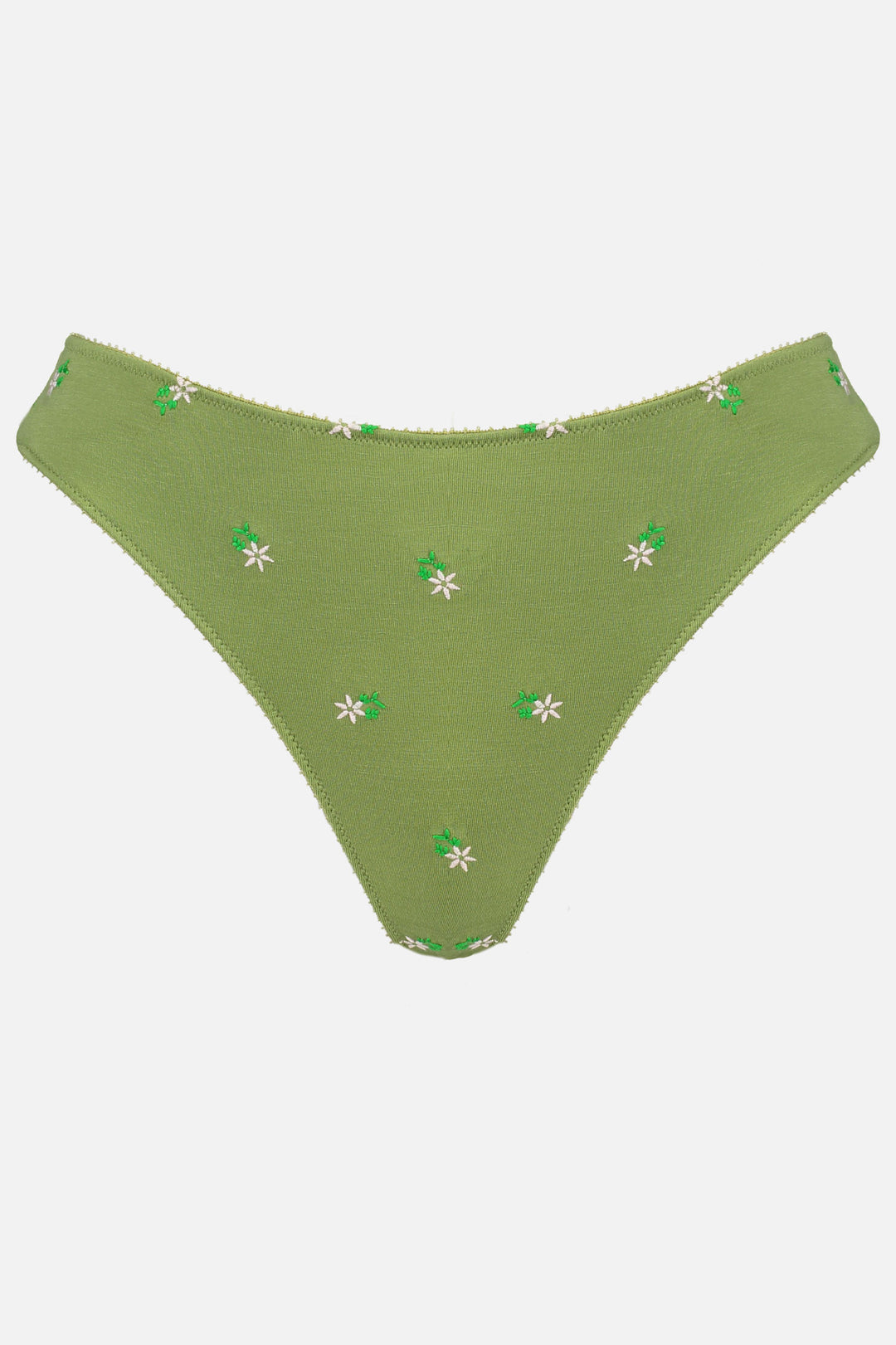 Videris Lingerie bikini knicker in olive embroidered TENCEL™ a mid-rise style cut to follow the natural curve of your hips